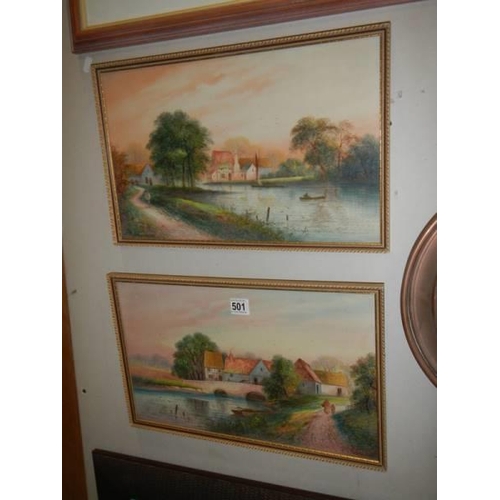 501 - A good pair of mid 20th century signed framed and glazed watercolours, COLLECT ONLY.