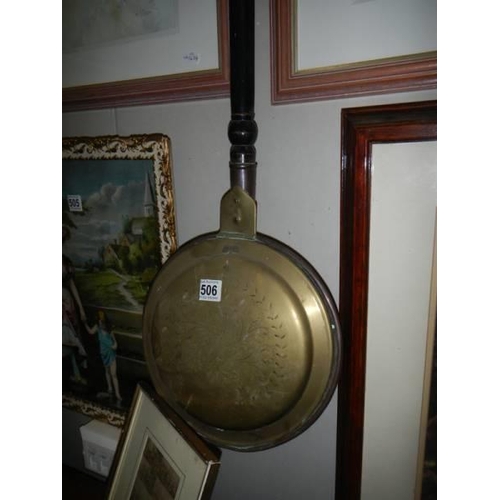 506 - A Victorian brass and copper warming pan, COLLECT ONLY.