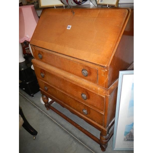 508 - A mid 20th century oak bureau, COLLECT ONLY.