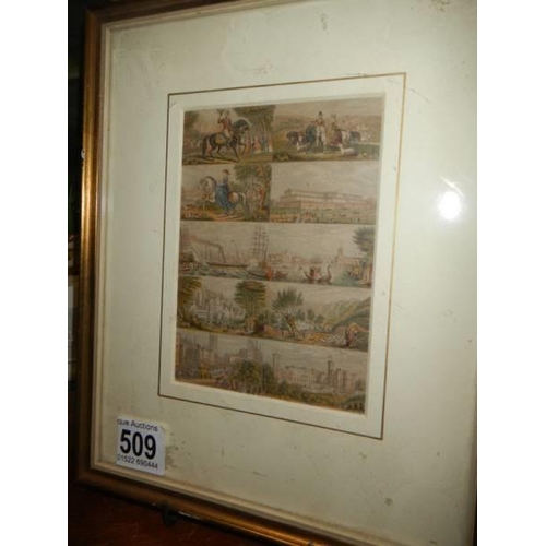 509 - A framed and glazed collage of ten miniature Baxter prints. COLLECT ONLY