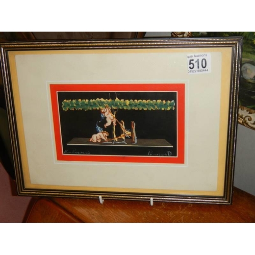 510 - A framed and glazed signed coloured engraving. COLLECT ONLY