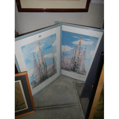 512 - A pair of late 20th century framed and glazed prints of Barcelona. COLLECT ONLY.