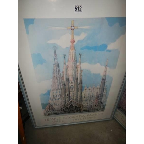 512 - A pair of late 20th century framed and glazed prints of Barcelona. COLLECT ONLY.