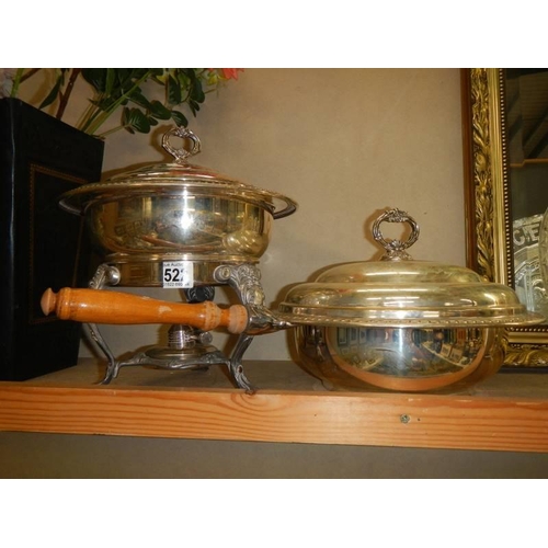 522 - A circa 1970's silver plate dish and pan with glass liners.