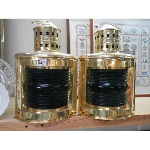 530 - Two modern brass ships 'Starboard' lamps.