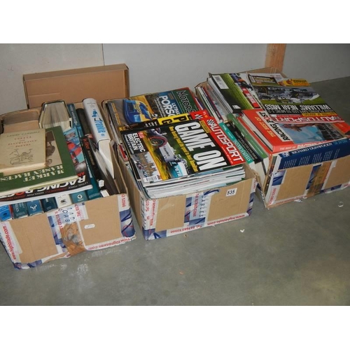 535 - Three large boxes of car related magazines & 2 boxes of horse racing books (biographies & others) CO... 