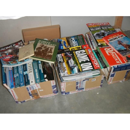 535 - Three large boxes of car related magazines & 2 boxes of horse racing books (biographies & others) CO... 