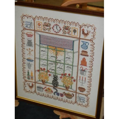 536 - Five good framed and glazed needlepoints. COLLECT ONLY.