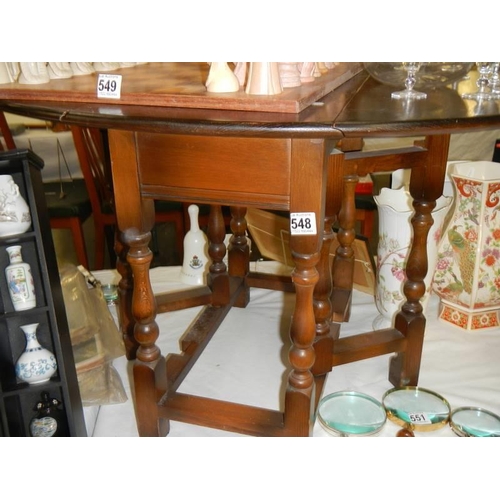 548 - A small oak gate leg table, COLLECT ONLY.