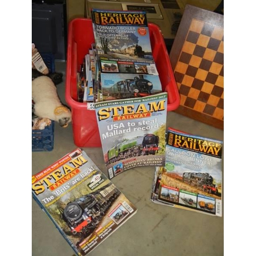 555 - A crate of assorted railway magazines.