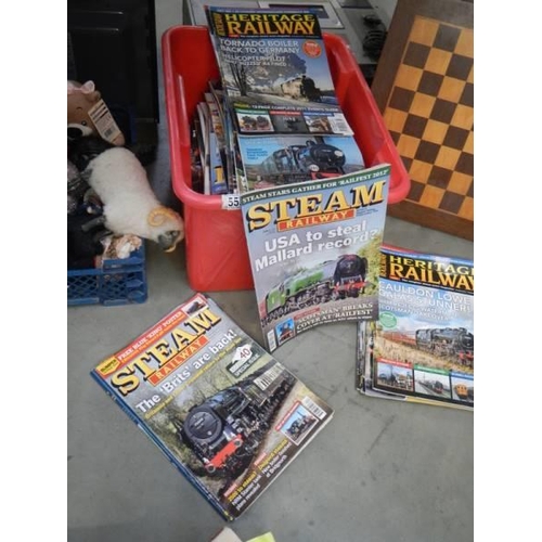 555 - A crate of assorted railway magazines.