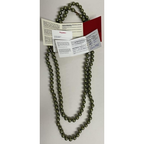 685 - A Majorca green pearl opera length necklace and one other