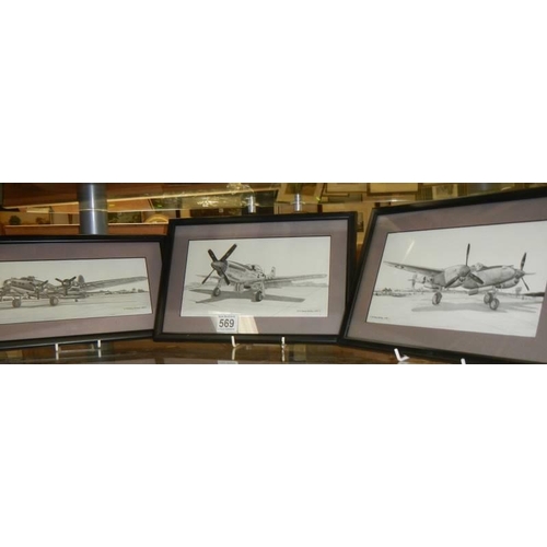 569 - Three framed and glazed aeronautical pictures. COLLECT ONLY.