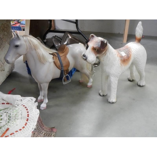 575 - A large toy horse and a terrier dog. COLLECT ONLY.