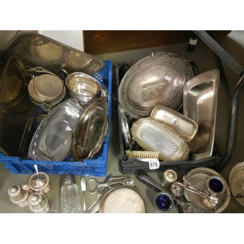 576 - Two large boxes of silver plate items. COLLECT ONLY