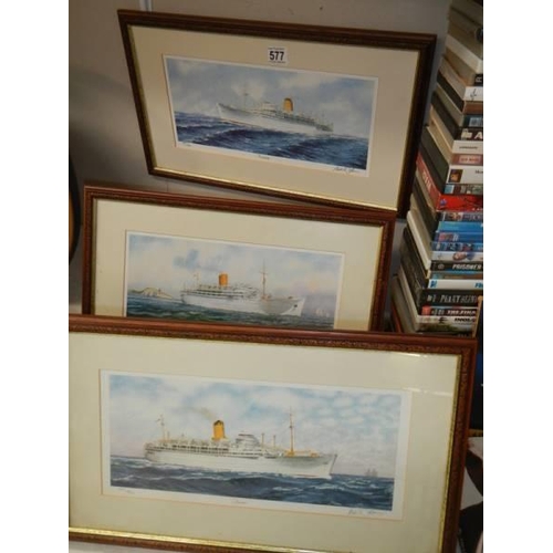 577 - Three good framed and glazed nautical scenes, COLLECT ONLY.