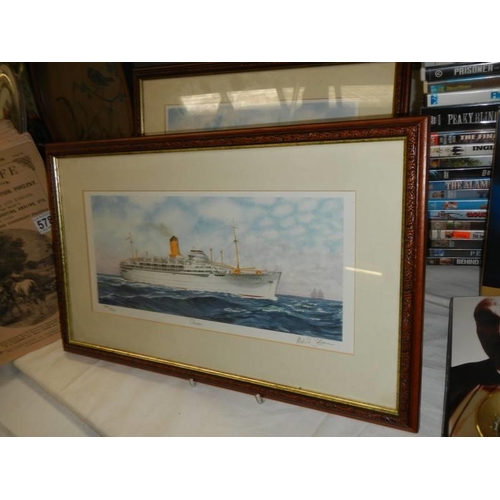 577 - Three good framed and glazed nautical scenes, COLLECT ONLY.