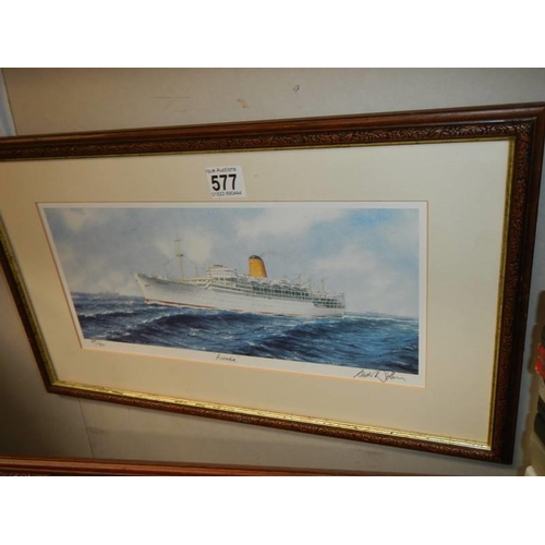 577 - Three good framed and glazed nautical scenes, COLLECT ONLY.