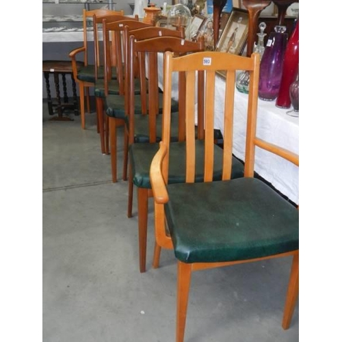 593 - A good set of six chairs with leatherette seats, COLLECT ONLY.