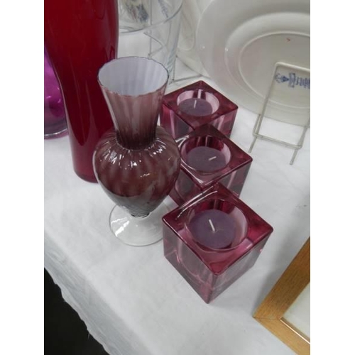 601 - A mixed lot of coloured glass vases etc., COLLECT ONLY.