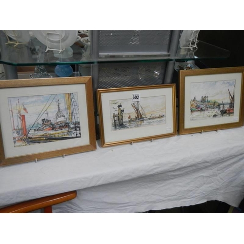 602 - Three framed and glazed nautical themed watercolours COLLECT ONLY.