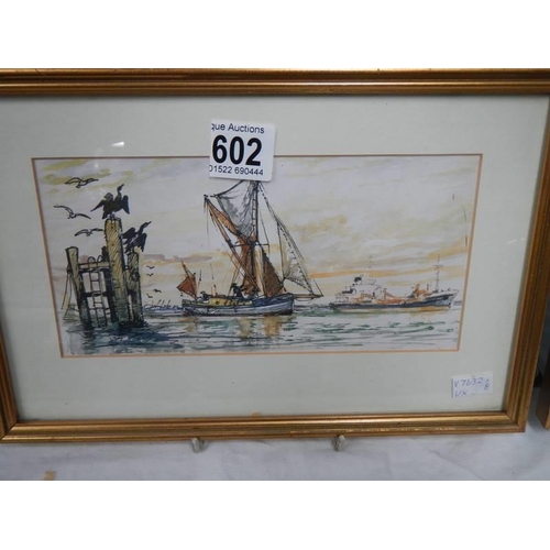 602 - Three framed and glazed nautical themed watercolours COLLECT ONLY.