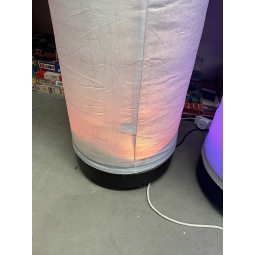 316 - 2 LED Aircone DMX colour changing inflatable pillars. Approximately 9ft tall x 18 inch diameter