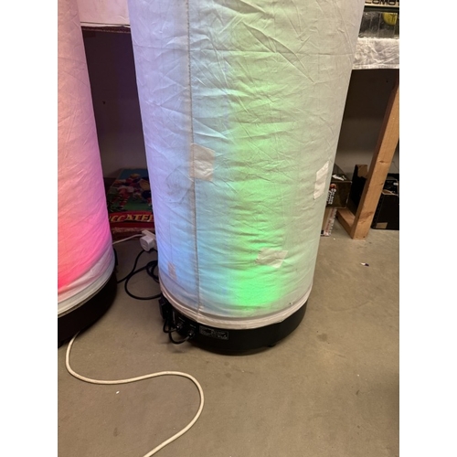 316 - 2 LED Aircone DMX colour changing inflatable pillars. Approximately 9ft tall x 18 inch diameter