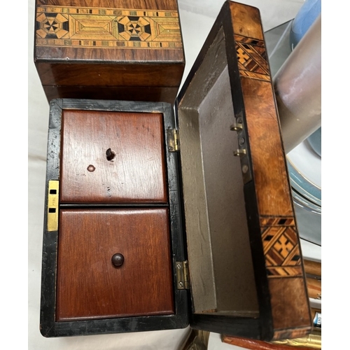 319 - A Victorian inlaid tea caddy & 1 other