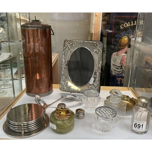 691 - A Copper water canister and other metal ware etc