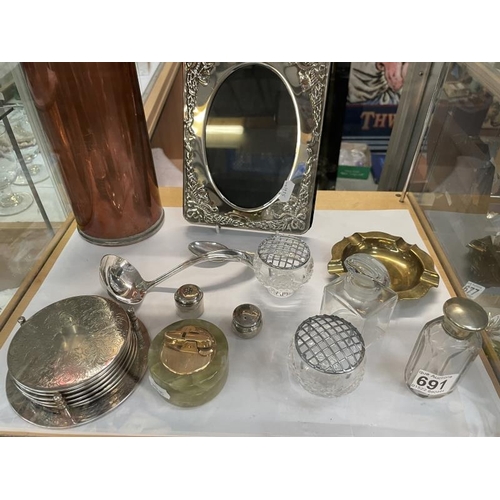 691 - A Copper water canister and other metal ware etc