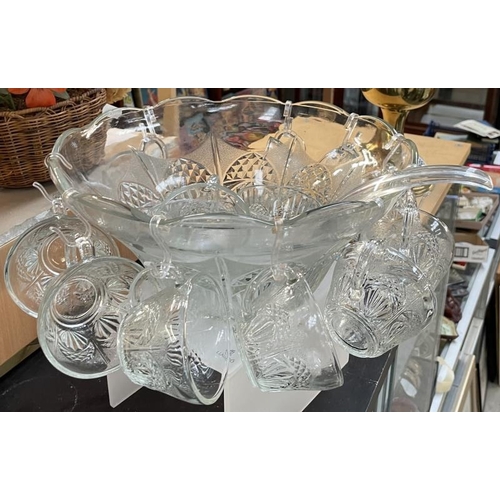 699 - A Punch bowl with 10 cups and ladle COLLECT ONLY