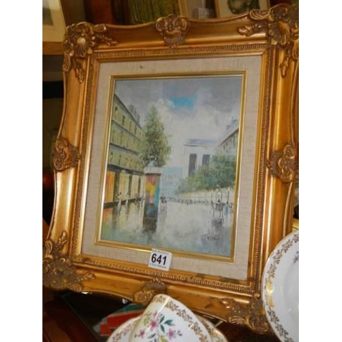 641 - A gilt framed street scene signed Palsey. COLLECT ONLY