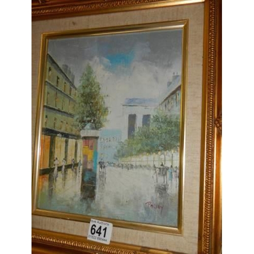 641 - A gilt framed street scene signed Palsey. COLLECT ONLY