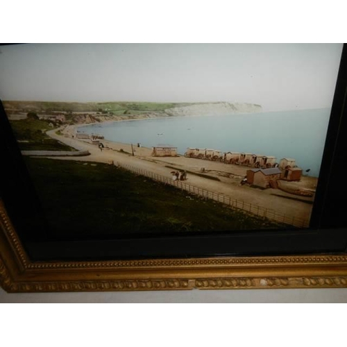 728 - An old framed and glazed print of Swanage beach, COLLECT ONLY.