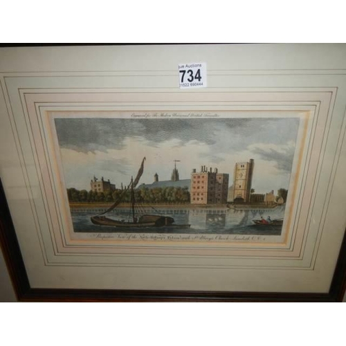 734 - A pair of engravings including Tattershall Castle, COLLECT ONLY.