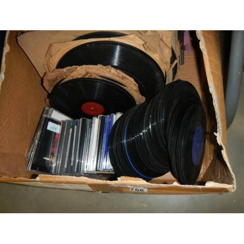 756 - A box of 78rpm, 45rpm and LP records.