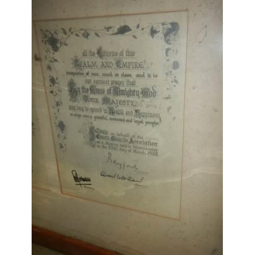 758 - A set of early 20th century Coronation certificates in frame. COLLECT ONLY.