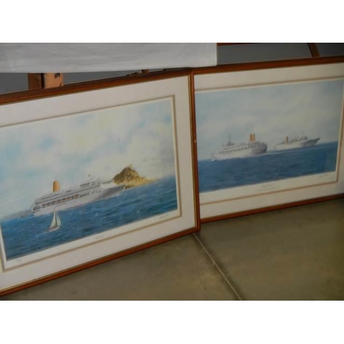 767 - A set of five prints of cruise liners, three signed Andrew Dibben. COLLECT ONLY.