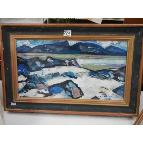 774 - A mid 20th century oil on board - Ben More, Mull from Iona, COLLECT ONLY.