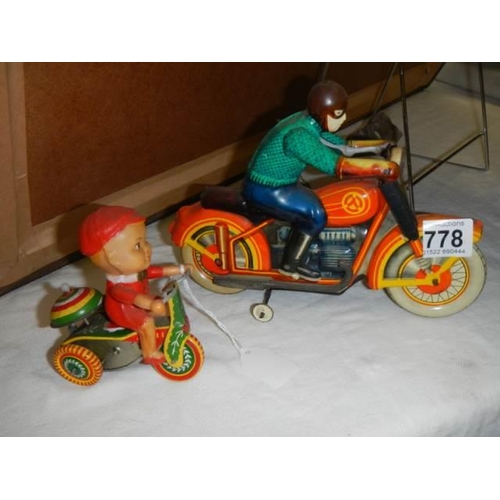 778 - Two old tin plate toys both working.