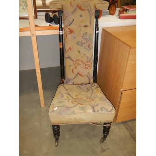 801 - A 19th century Prie Deux (Prayer Chair) good re-upholstery project. COLLECT ONLY.