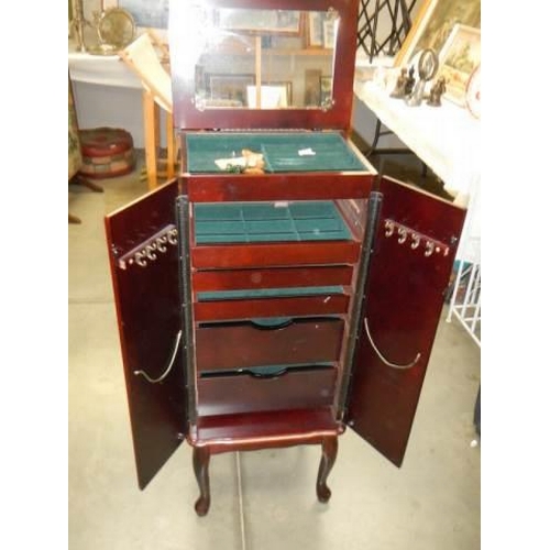 803 - A good free standing mahogany jewellery cabinet. COLLECT ONLY.