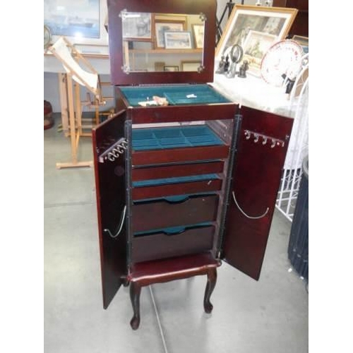 803 - A good free standing mahogany jewellery cabinet. COLLECT ONLY.