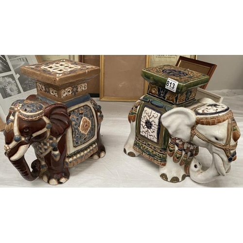 813 - 2 large ceramic elephant stools/plant stands . 1 A/F COLLECT ONLY