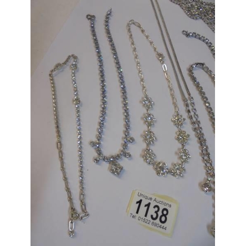 1138 - Seven good diamonte' necklaces.