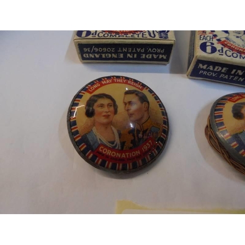 1146 - An unusual pairof 'Litbadge' 1937 coronation souvenir badges in original boxes.