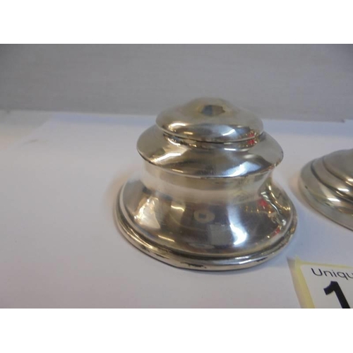 1155 - Two good hall marked silver inkwells with glass liners.