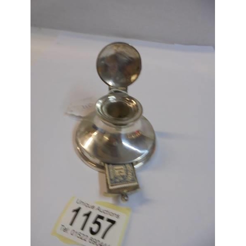 1157 - A silver inkwell with glass liner in good condition.