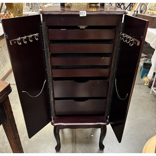 803 - A good free standing mahogany jewellery cabinet. COLLECT ONLY.